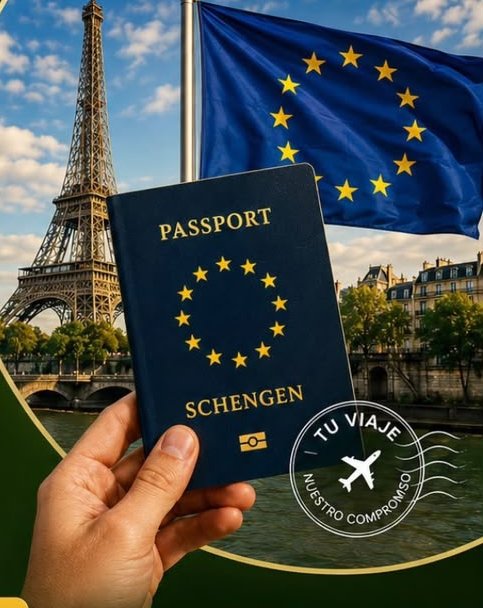 Pasaporte y bandera de la Unión Europea